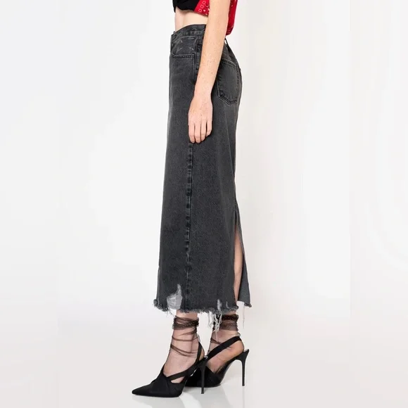 NWT✨ Jackie Cross Over Maxi Skirt in Black Vintage Wash Denim SIZE 30 - Picture 8 of 12